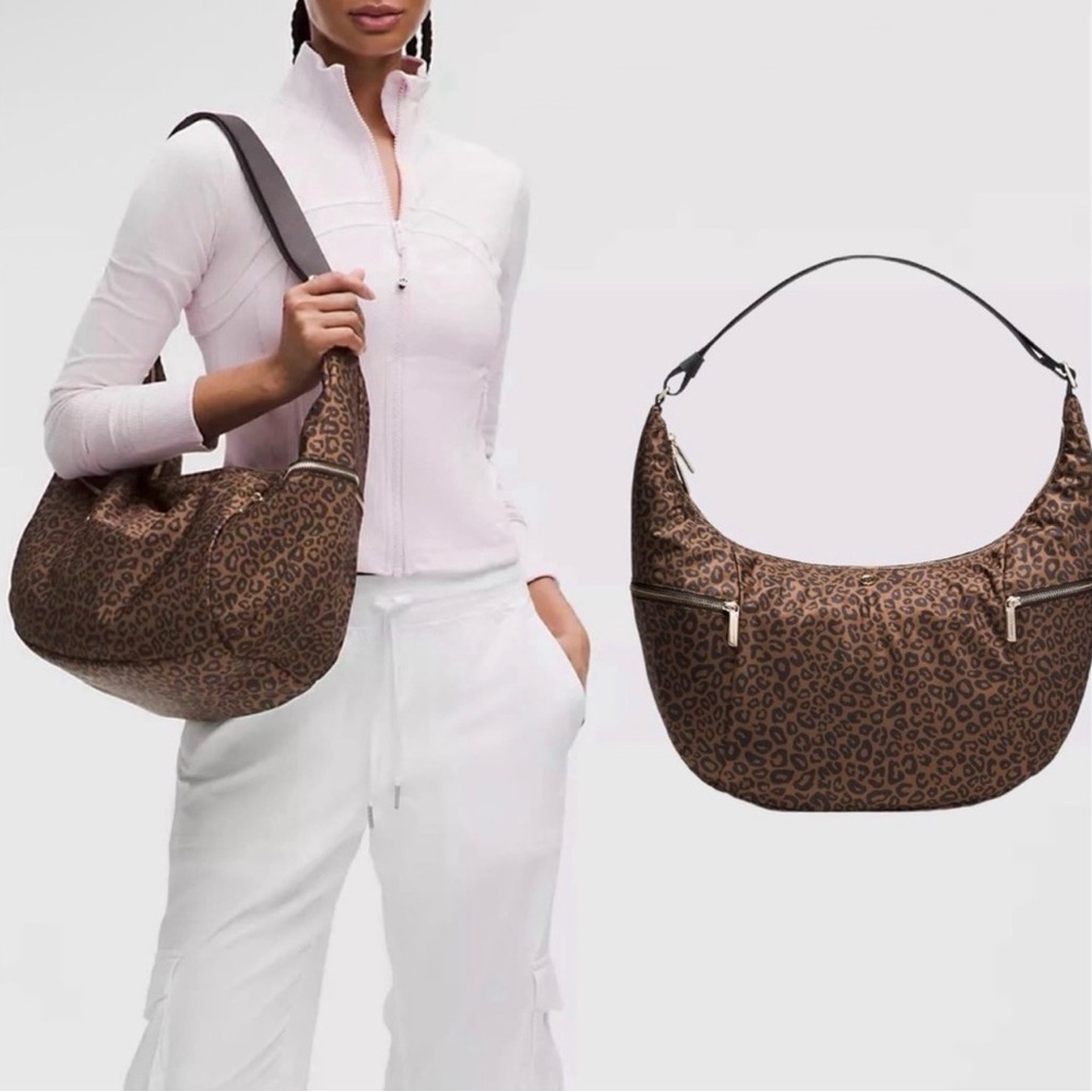 lululemon athletica Brown Leopard Print Hobo Shoulder Bag